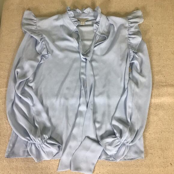 BELLE SKY Women Blouse Med NWT Blue ruffle Shirt Feminine Flowy office attire - Picture 3 of 8